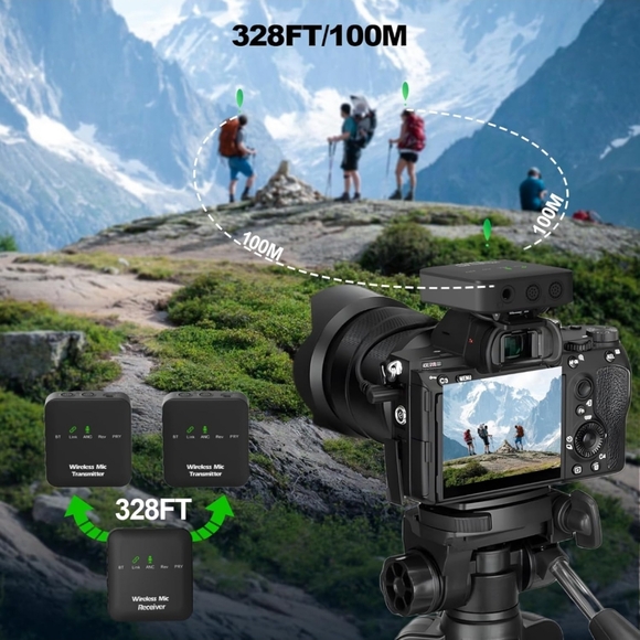 Mic (2 TX + 1 RX), Wireless Lavalier Microphone, 10-Hour Recording - Picture 5 of 7